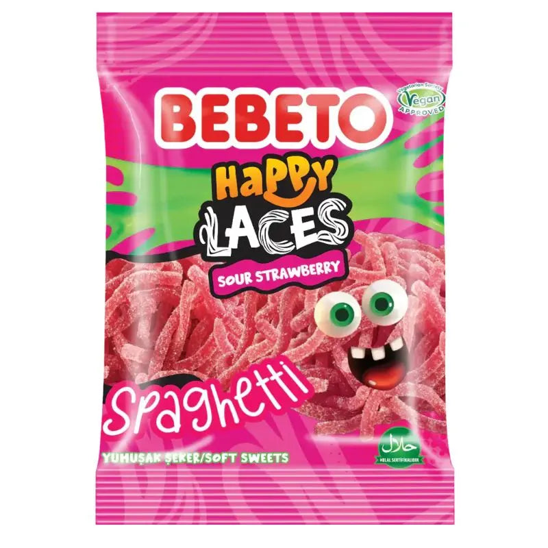 BEBETO Spagetti Sour Strawberry 70g BEBETO - Butikkom
