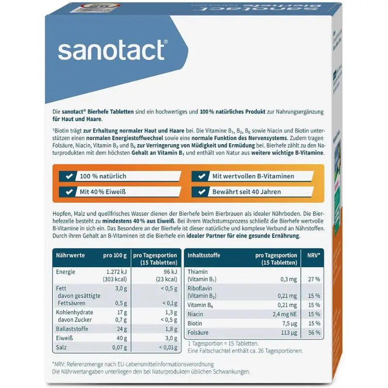 Näringsjäst tabletter 400 St, 200 g sanotact - Butikkom